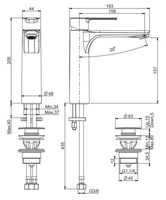 Смеситель для раковины Fima carlo frattini Mast F3131L с плоским изливом схема 1