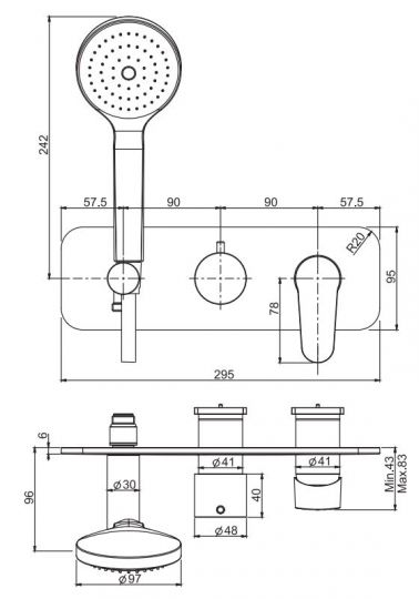 Итальянский смеситель с ручным душем Fima carlo frattini Serie 22 F3849NX2 схема 1