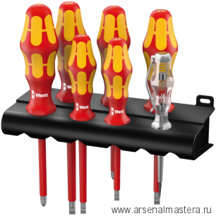 Набор 7 предметов ОТВЕРТКИ + пробник - подставка, PZ 1-2, SL 2.5 - 3.5 - 4 - 5.5 160 i/ 165 i/ 7 Rack VDE WERA WE-006148