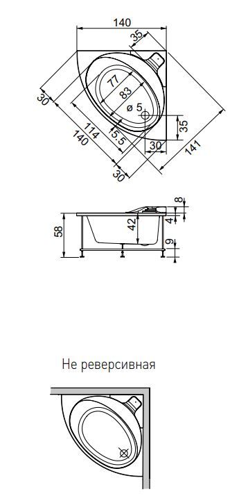 Ванна Hafro Nova 2NVB6N с хромированным водопадом 140х140 схема 1