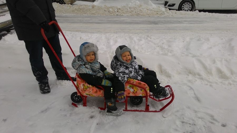 Санки для двойни с колесами КРАСНЫЕ