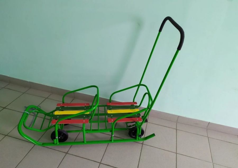 Санки для двойни с колесами ЗЕЛЕНЫЕ