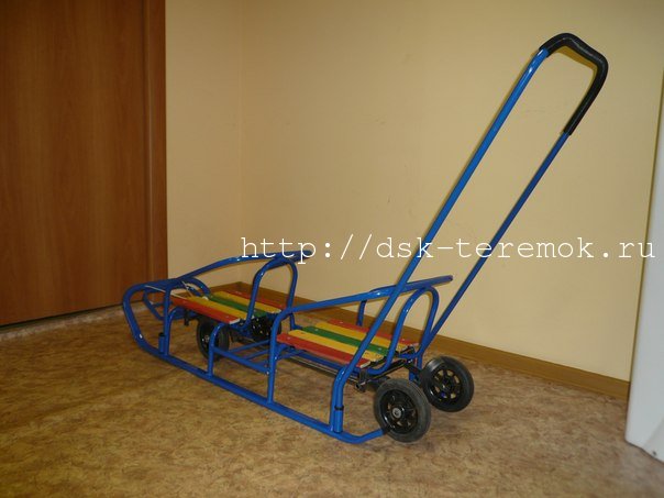 Санки для двойни с колесами СИНИЕ