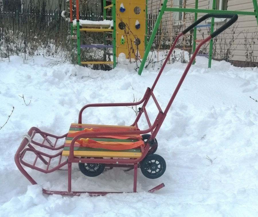 Санки для двойни бок о бок с колесной базой - красный