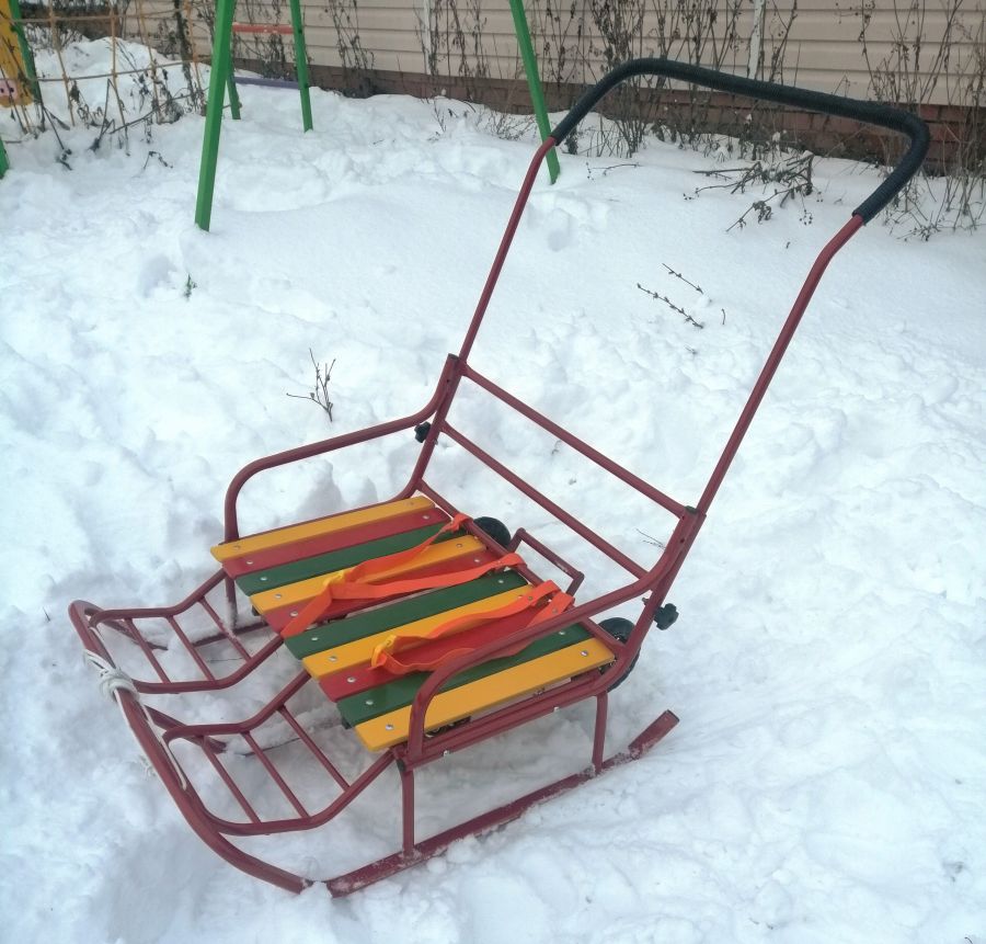 Санки для двойни бок о бок с колесной базой - красный