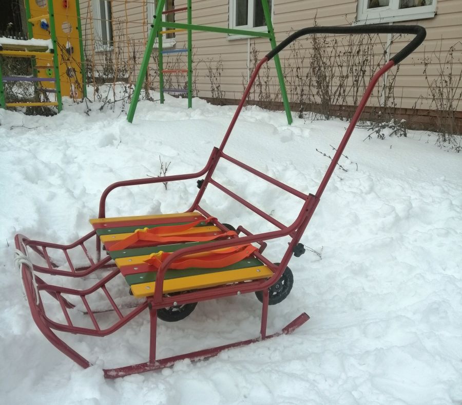 Санки для двойни бок о бок с колесной базой - красный