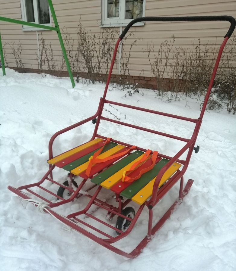 Санки для двойни бок о бок с колесной базой - красный