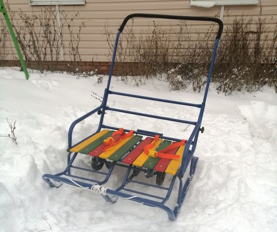 Санки для двойни бок о бок с колесной базой - синий