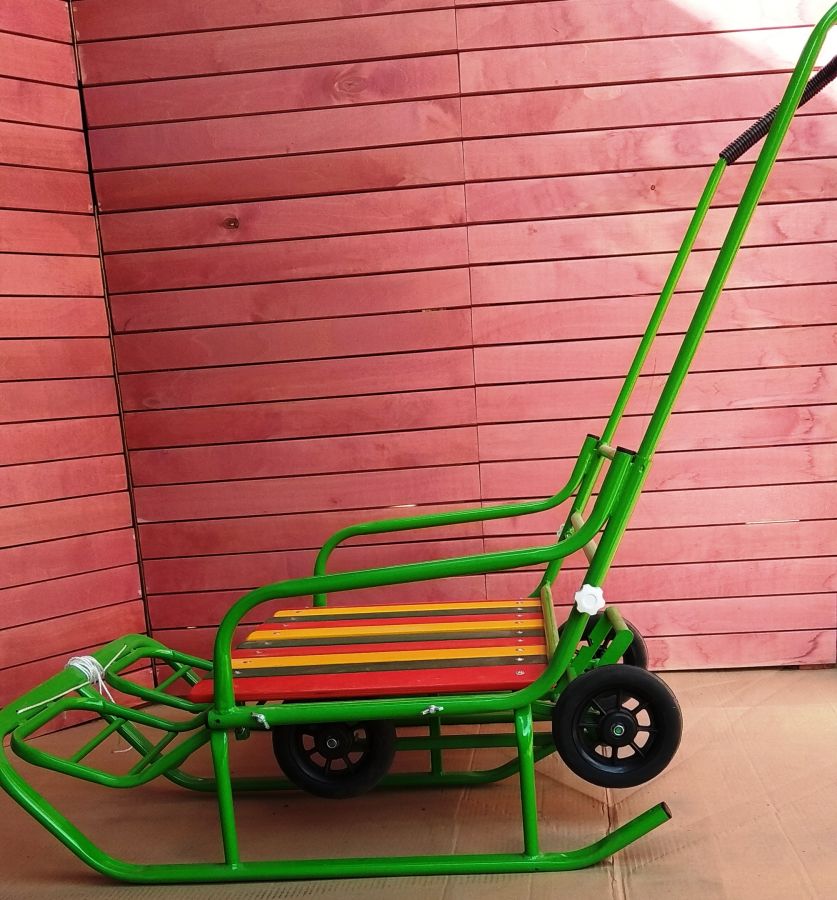 Санки для двойни бок о бок с колесной базой - зеленый