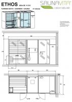 Хаммам со встроенным душем, душевым пространством и сауной Hafro Ethos 400х150 схема 1