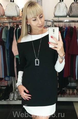 Платье 2в1 белое платье и черная туника