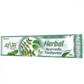 ТРАВЯНАЯ ЗУБНАЯ ПАСТА НИМ-ТУЛСИ АЮР ПЛЮС (HERBAL AYURVEDIC TOOTHPASTE GREEN AYUR PLUS), 100 Г.