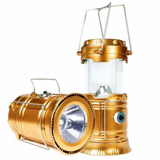 Фонарь кемпинговый раздвижной с диско-шаром и солнечной батареей (цвет Золотистый)