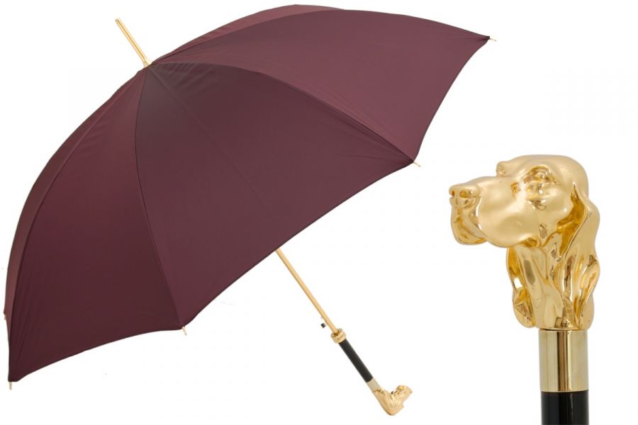 Зонт-трость Pasotti Fido Gold Oxford Dark Bordo Fodero Anello
