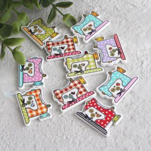 Набор деревянных пуговиц - Стильные швейные машинки (10 шт./компл.)