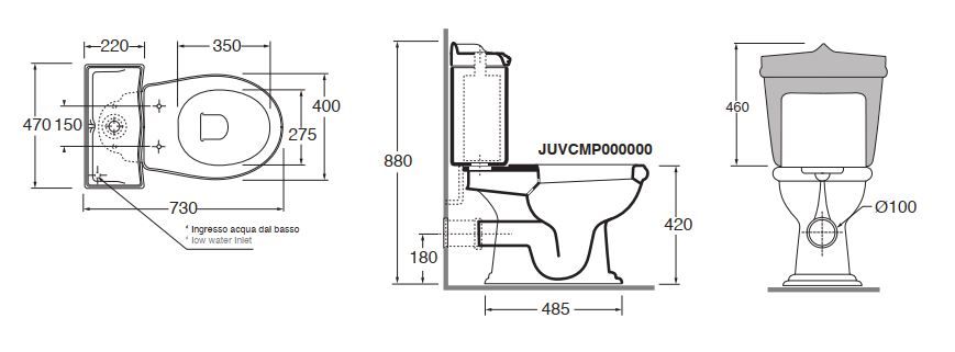 Напольный унитаз Azzurra Jubilaeum JUVCMP000000BI/(JUB100/MBP bi) + JUCSMB000000BI/(JUB400/MBL bi) + B19002F/40 слив в стену ФОТО