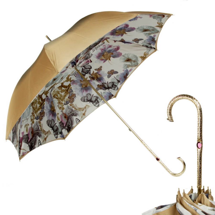 Зонт-трость Pasotti Becolore Beige Butterfly Oro