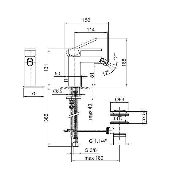 Смеситель для биде Fantini AR/38 3308SF с донным клапаном 16.8х7 схема 1