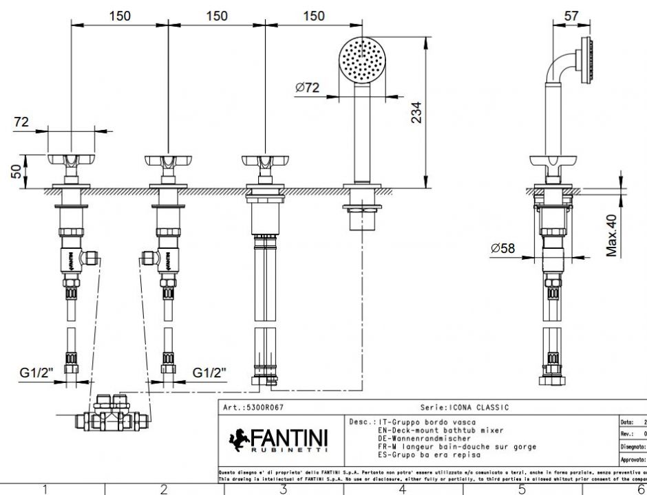 Набортный смеситель для ванны Fantini Icona Classic R067 без излива ФОТО