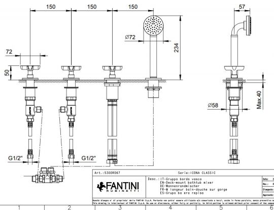 Набортный смеситель для ванны Fantini Icona Classic R067 без излива ФОТО