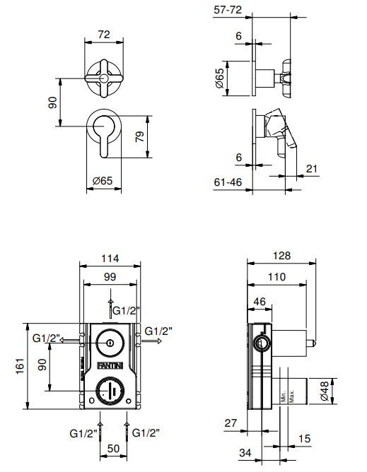 Смеситель встраиваемый для душа Fantini Icona Classic R487B схема 1