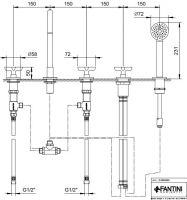 Смеситель на борт ванны Fantini Icona Classic R065 с изливом и лейкой схема 1