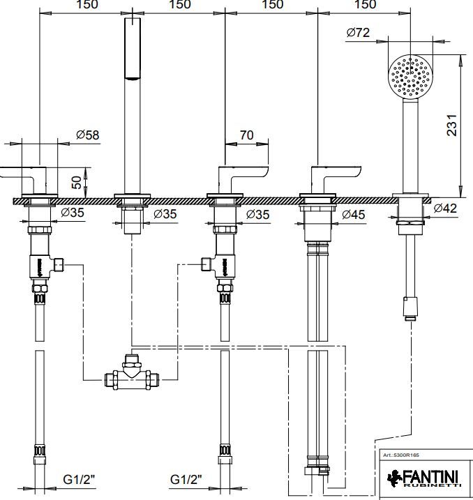 Смеситель на борт ванны Fantini Icona Deco R167 с изливом ФОТО