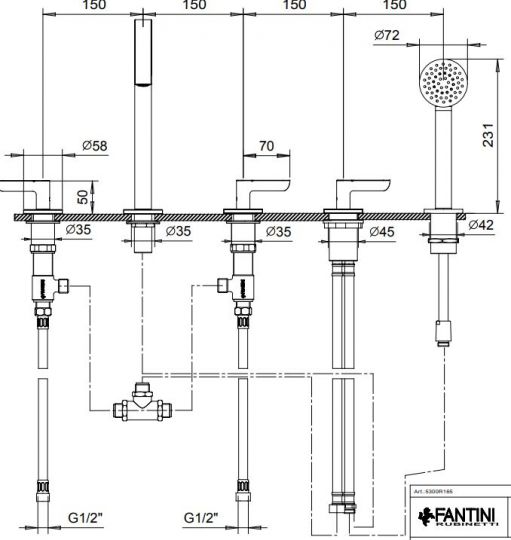 Смеситель на борт ванны Fantini Icona Deco R167 с изливом ФОТО