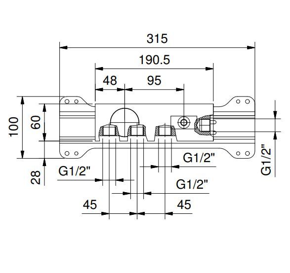 Смеситель для ванны и душа Fantini Venezia N385SB встроенный с переключателем схема 1