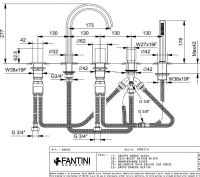 Двухвентильный смеситель на борт ванны Fantini Venezia N465S с изливом и лейкой схема 1