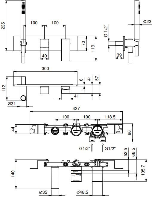 Встраиваемый смеситель для душа Fantini Mint F784B с лейкой Fit ФОТО