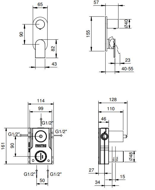 Смеситель для душа Fantini Mare V187B схема 1