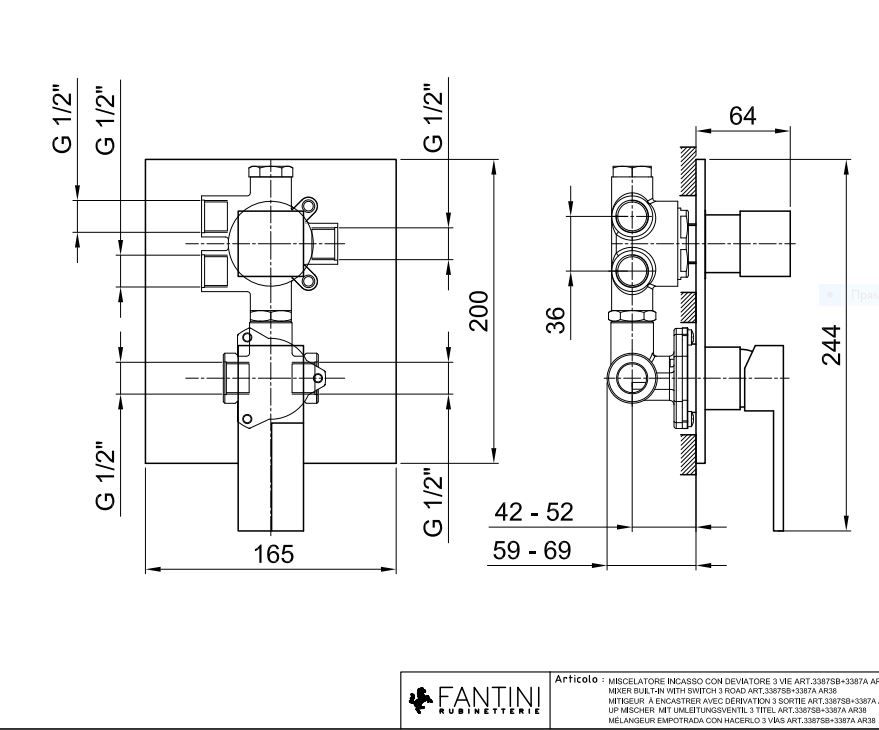 Смеситель для ванны и душа Fantini AR/38 3387SB ФОТО