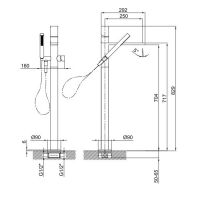 Напольный смеситель для ванны и душа Fantini Milano 3080B с изливом и лейкой схема 2