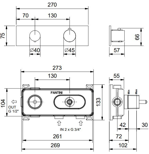 Смеситель для душа Fantini Lame G531B 27х7,5 с терморегулятором ФОТО