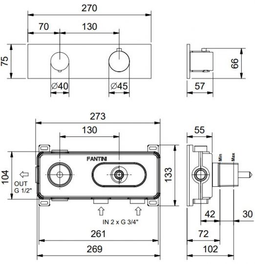 Смеситель для душа Fantini Lame G531B 27х7,5 с терморегулятором схема 2