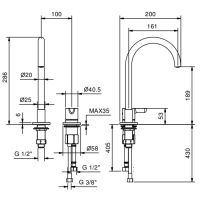 Однорычажный смеситель для раковины Fantini Icona Classic R504W с 2 отверстиями для монтажа схема 1