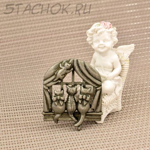 Брошь "Котята у окошка" цвет олова (AJC США)