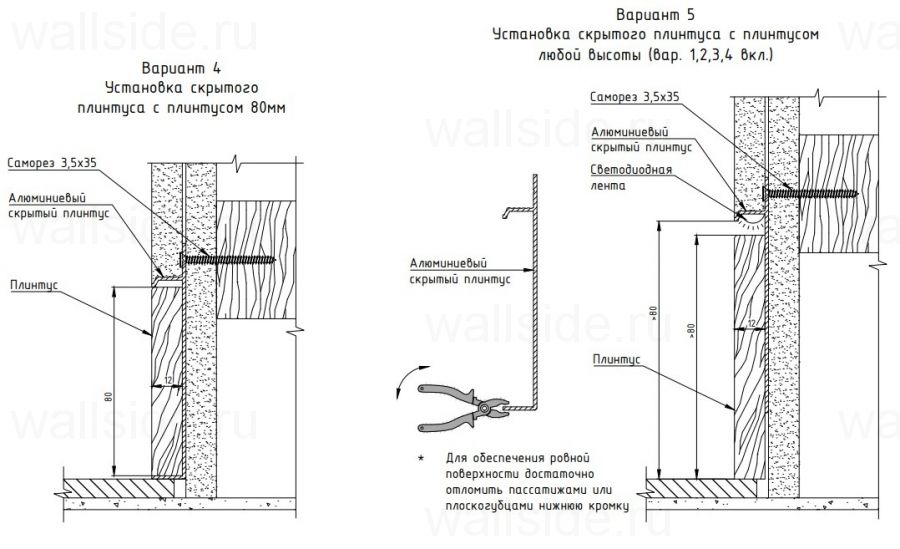 Вставка в скрытый плинтус из МДФ
