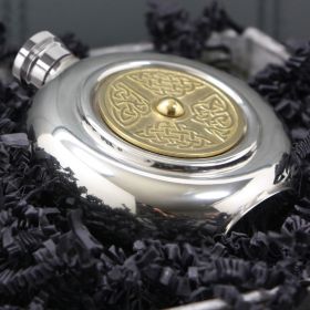 Фляжка круглая из британского пьютера "Кельтский круг" Round Brass Celtic Disk , English Pewter.
