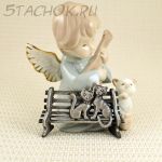 Брошь "Кошечка и котенок на скамейке" цвет олова (AJC США)