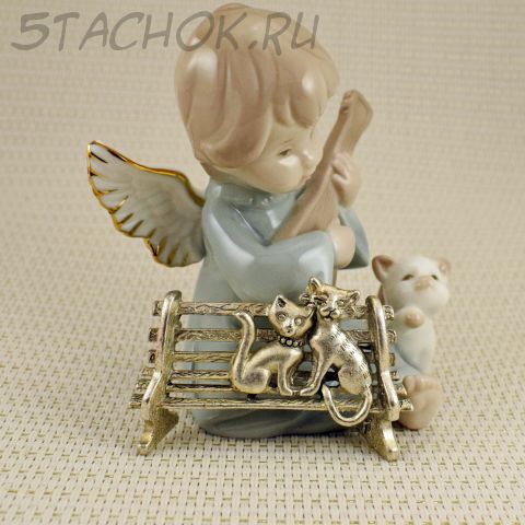 Брошь "Кошечка и котенок на скамейке" цвет черненого серебра (AJC США)