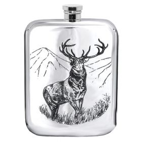 Фляжка из британского пьютера- Шотландский олень STAG STAMP FLASK PEWTER, English Pewter.