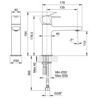 Смеситель для раковины в ванную Fantini MYO M104WF без донного клапана схема 1