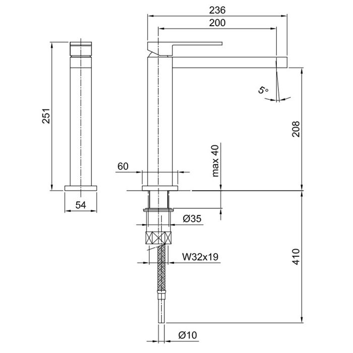 Смеситель для раковины Fantini Mare 1051F схема 1