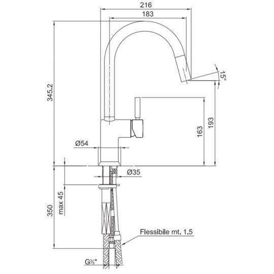 Смеситель для раковины Fantini Cafe 1852F с поворотным изливом схема 1