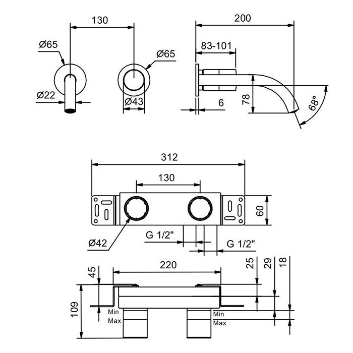 Современный смеситель для раковины Fantini Nice S011SB схема 1