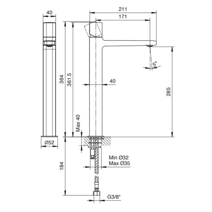 Смеситель для раковины с высоким изливом Fantini Lame M006WF ФОТО