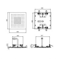 Многофункциональный верхний душ Fantini Acquafit K052 квадратный 30х30 схема 2