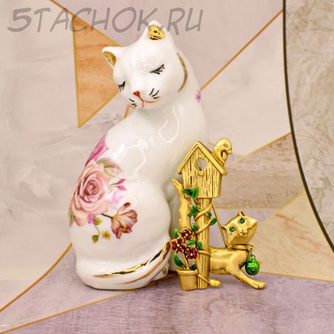 Брошь "Кошка и скворечник" (Danecraft США)